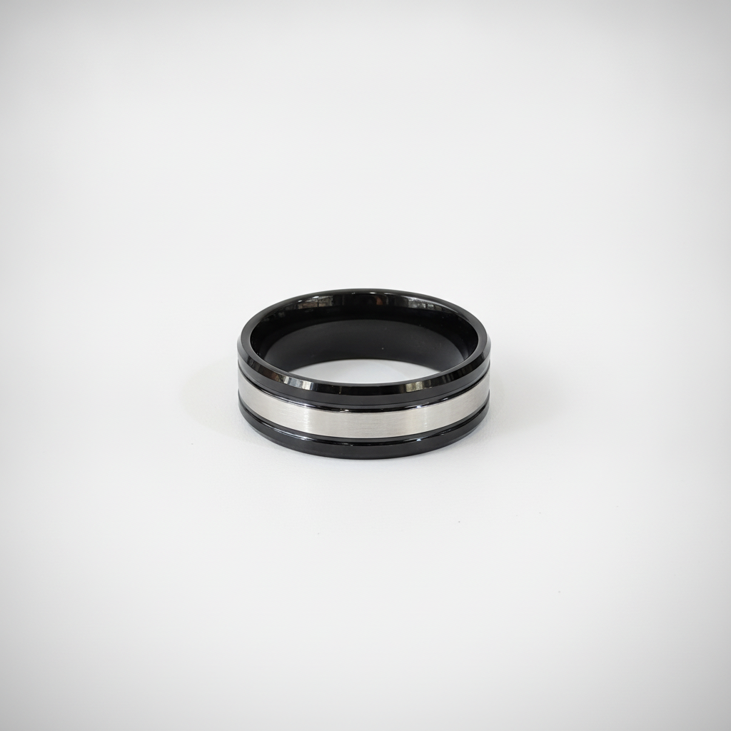 Men's Black & Silver Two-Tone Stainless Steel Band Ring