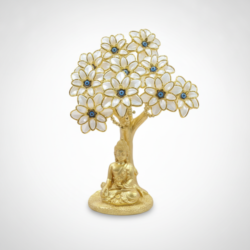 Golden Gautam Buddha Evil Eye Flower Tree Decorative Figurine