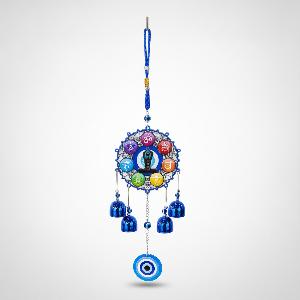 7 Chakra Evil Eye Wind Chime Wall Hanging with Bells