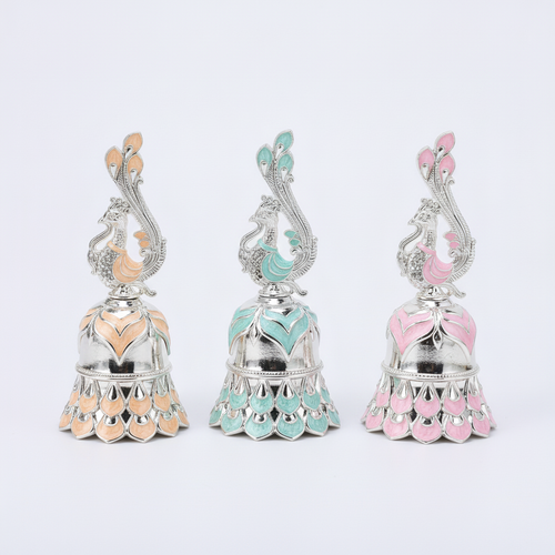 Decorative Peacock Pooja Bell– Enamel & Silver