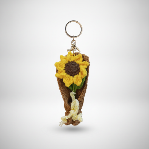 Handmade Crochet Sunflower Bouquet Keychain Charm