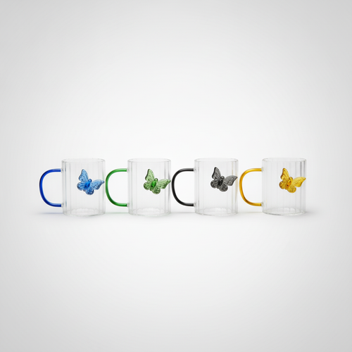 Crystal Glass Mug with 3D Butterfly & Colored Handle