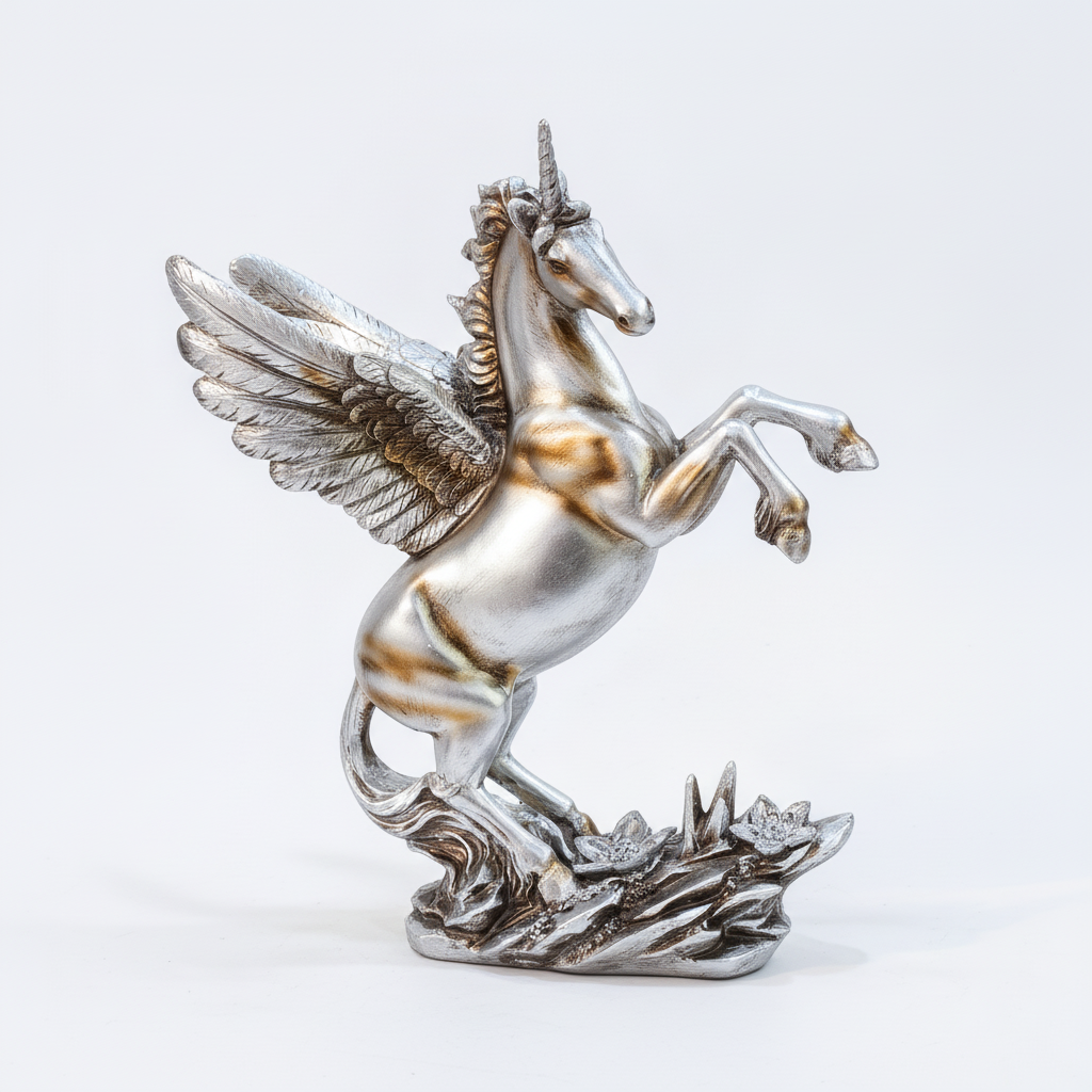 Winged Unicorn Alicorn Rearing Statue — Gold & Silver Figurine