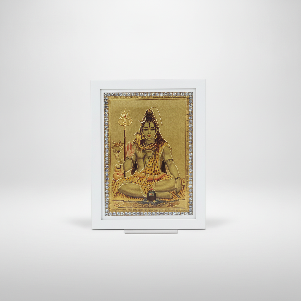 Lord Shiva Gold Foil Car Dashboard Frame with Crystal Border