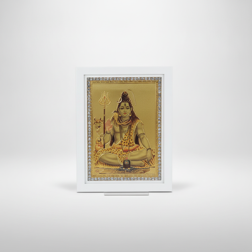 Lord Shiva Gold Foil Car Dashboard Frame with Crystal Border