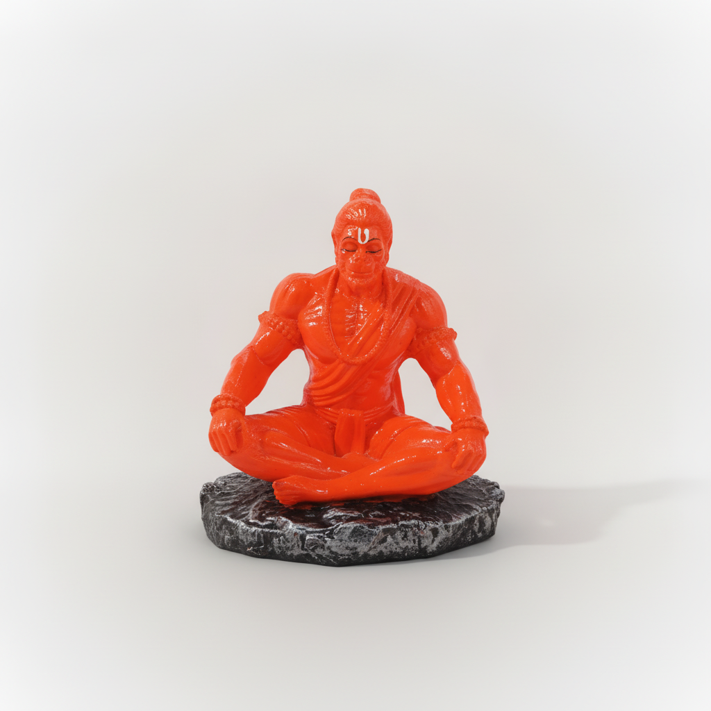 Meditating Hanuman Ji Idol – Vibrant Orange Resin Statue