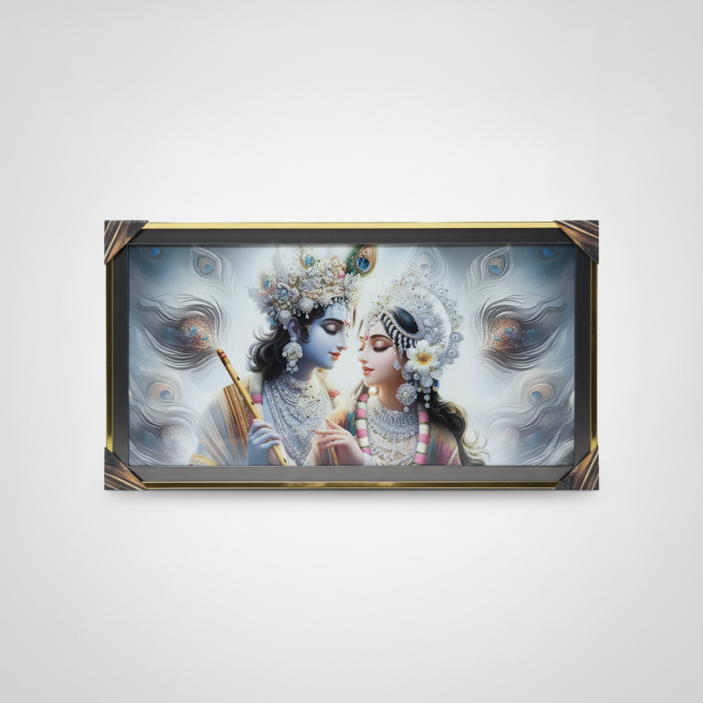 Radha Krishna Framed Wall Art – Gold Border Divine Print