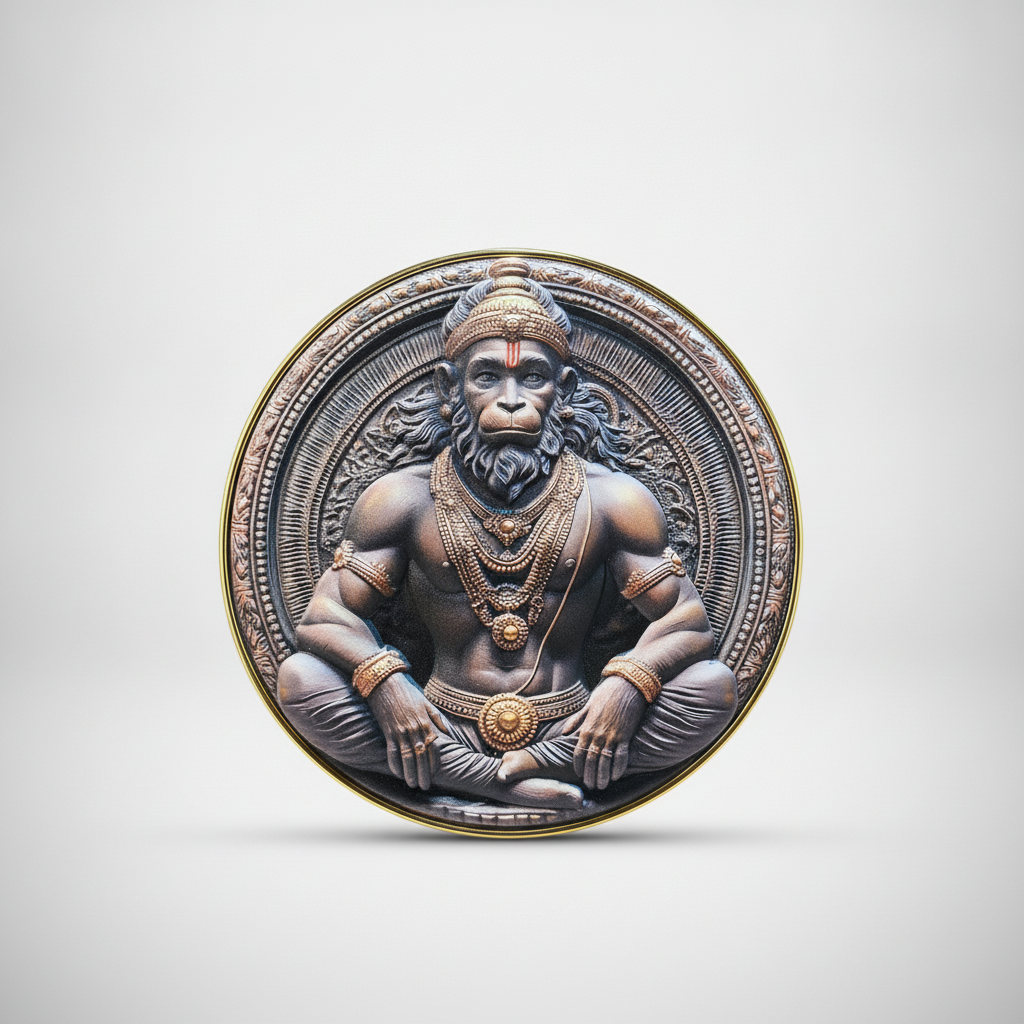 Lord Hanuman Decorative Medallion Plate with Gold Rim