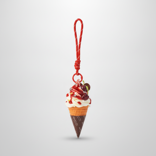 Miniature Ice Cream Cone Keychain Charm with Cherry Topping