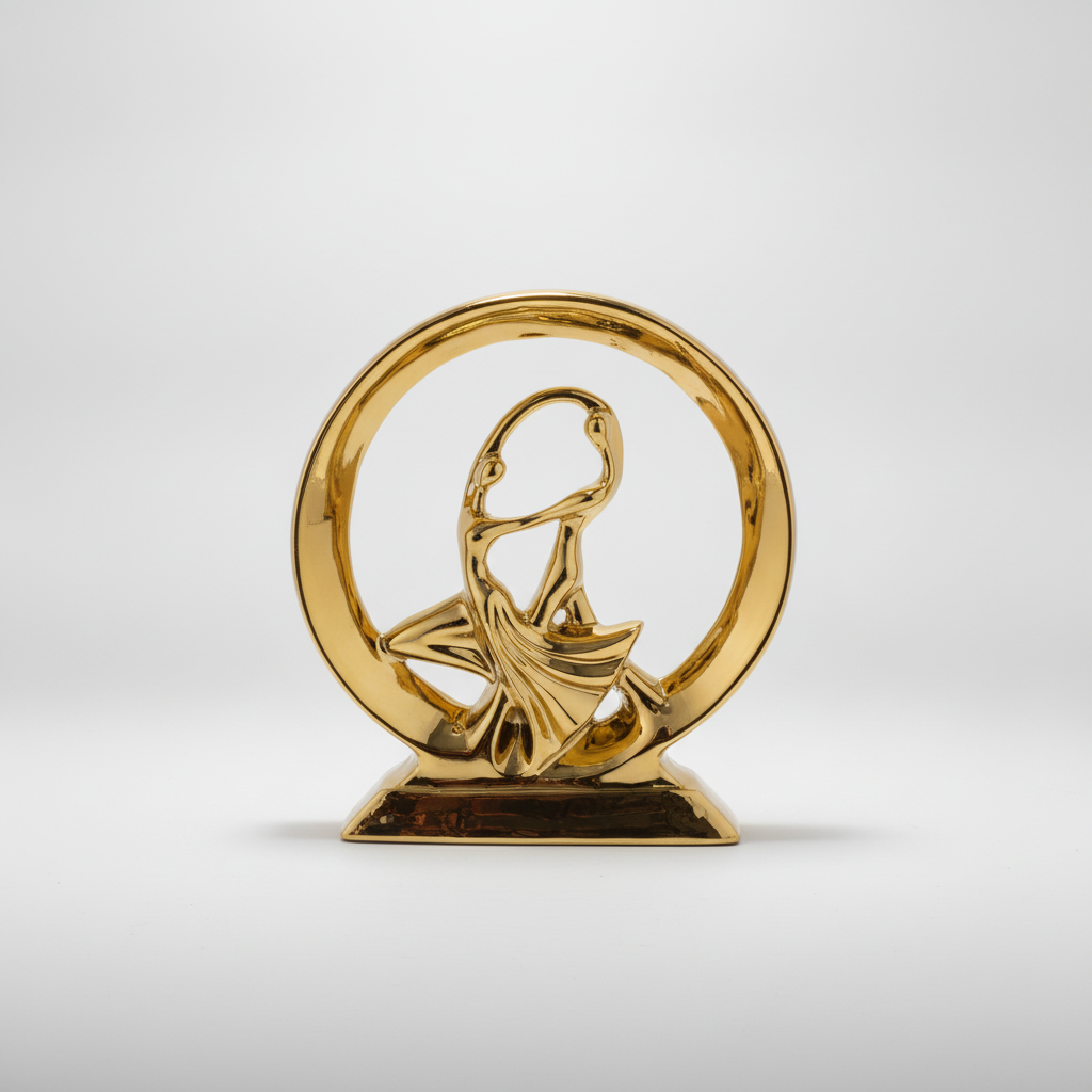 Golden Dancing Couple Sculpture Circular Ring Showpiece