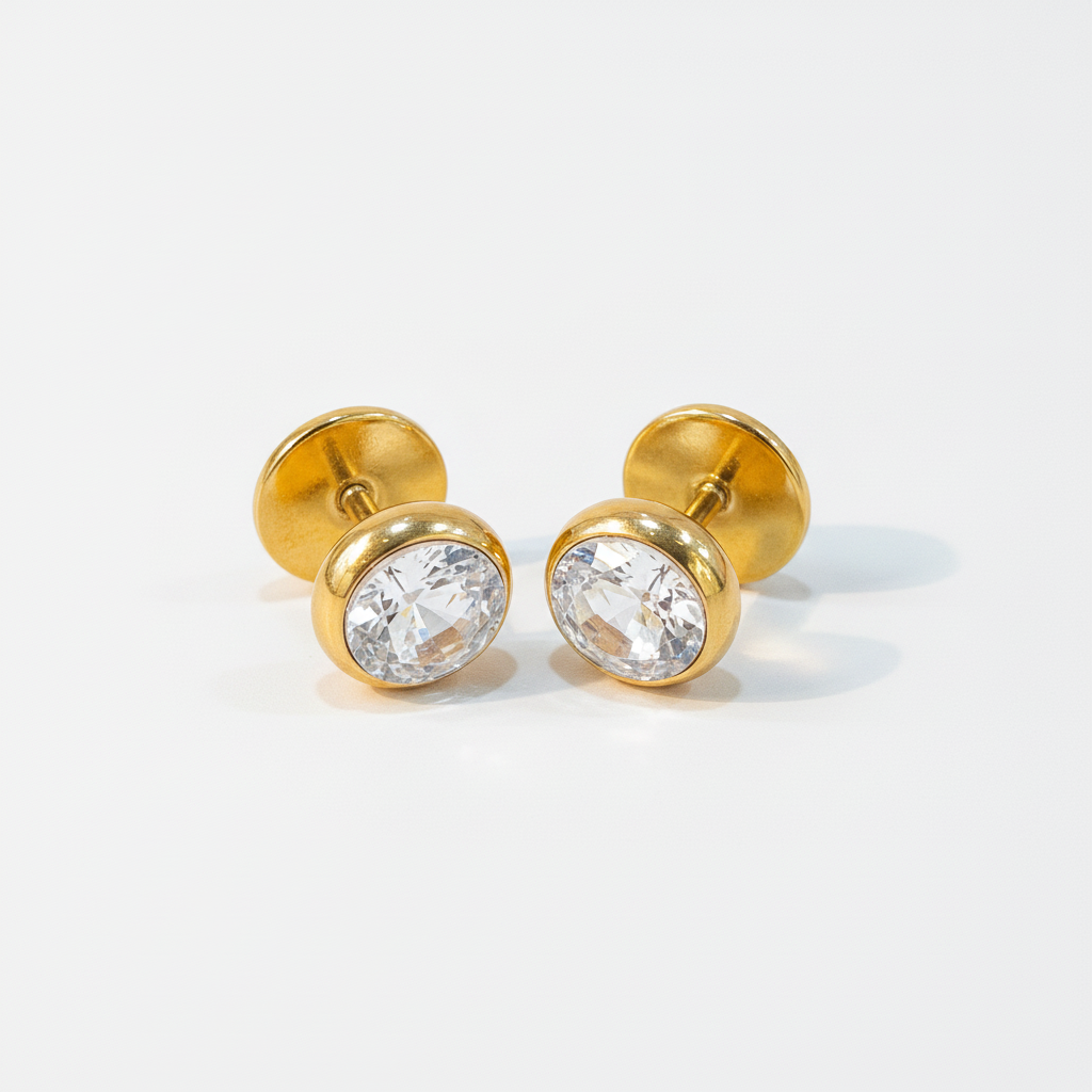 Men's Gold Bezel Crystal Stud Earrings – Oval CZ