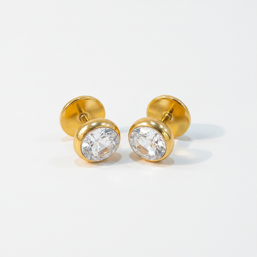 Men's Gold Bezel Crystal Stud Earrings – Oval CZ
