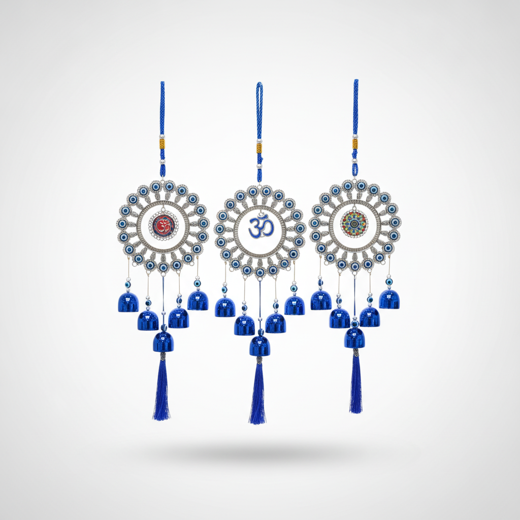 Evil Eye Om Wind Chime Wall Hanging with Bells