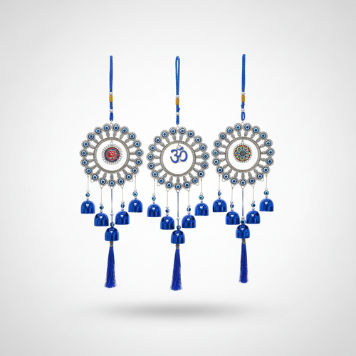 Evil Eye Om Wind Chime Wall Hanging with Bells