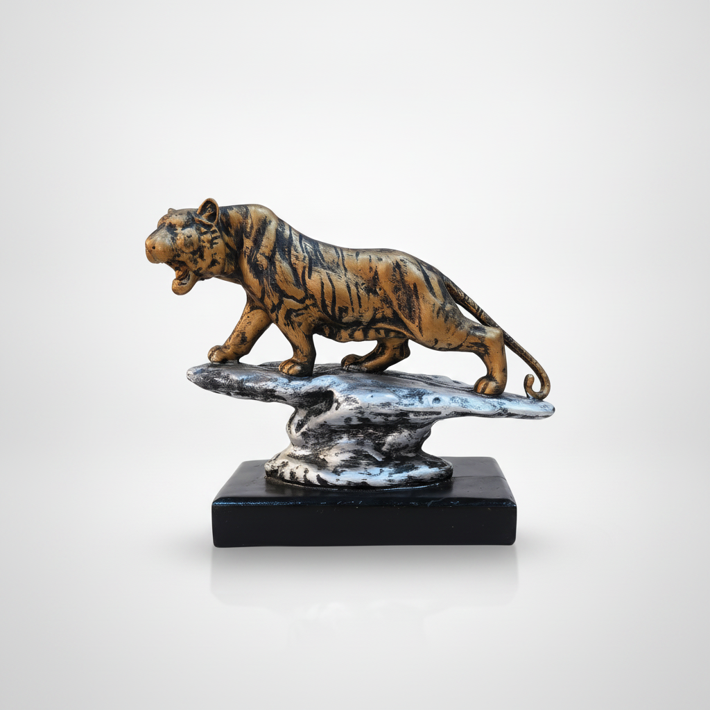 Gold Tiger Stalking Figurine | Poly Resin Sculpture 9"