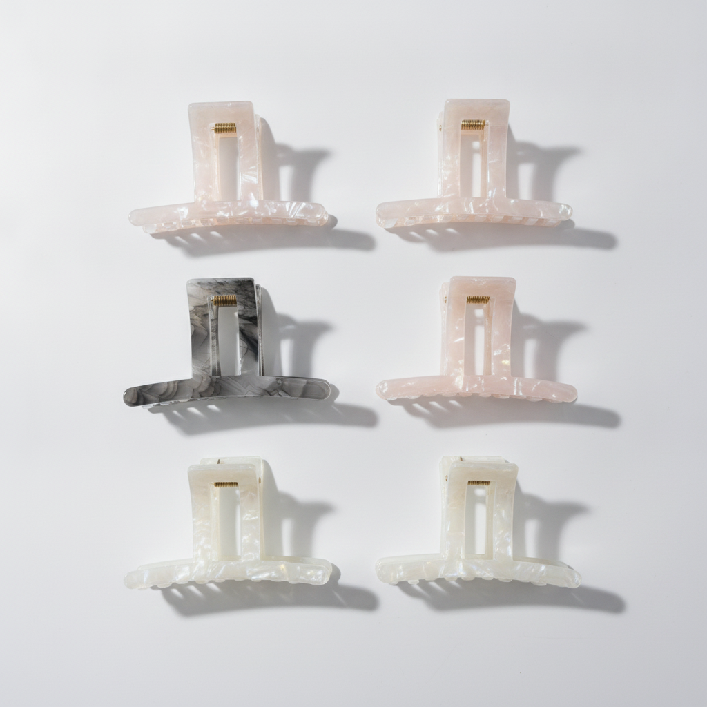 Square Claw Hair Clips – Pearlescent Acrylic, Set of 6