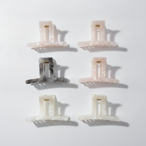 Square Claw Hair Clips – Pearlescent Acrylic, Set of 6