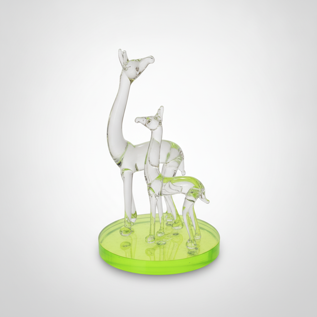 4.8" Glass Deer Mother & Fawn Figurine – Green Base