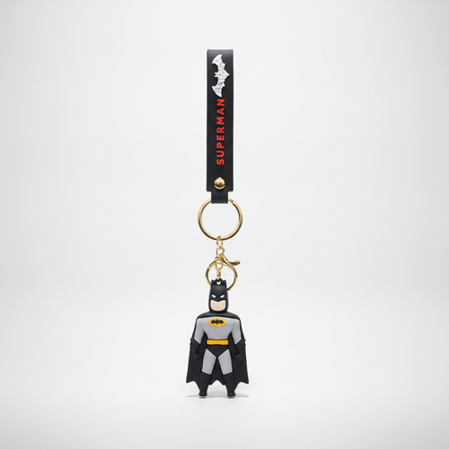 Batman Rubber Figure Keychain with Strap & Gold-Tone Ring