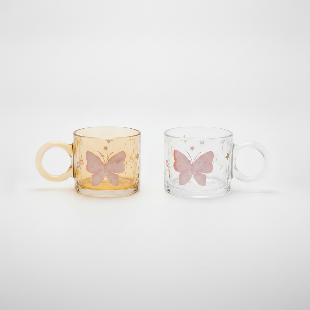 Butterfly Glass Mug – Floral & Butterfly Design
