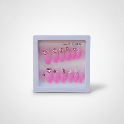 Pink Ombré Press-On Nails with Rhinestone Gems – 10 Pc Set