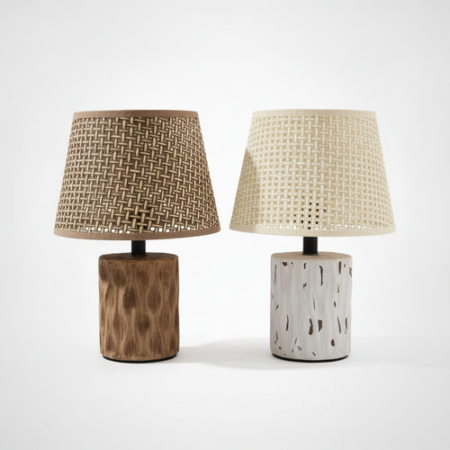 Rustic Woven Table Lamp with Natural Wood Base