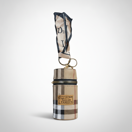 Plaid Mini Cylinder Keychain Purse with Silk Scarf Wristlet