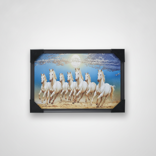 Seven Running White Horses Framed Wall Art Painting