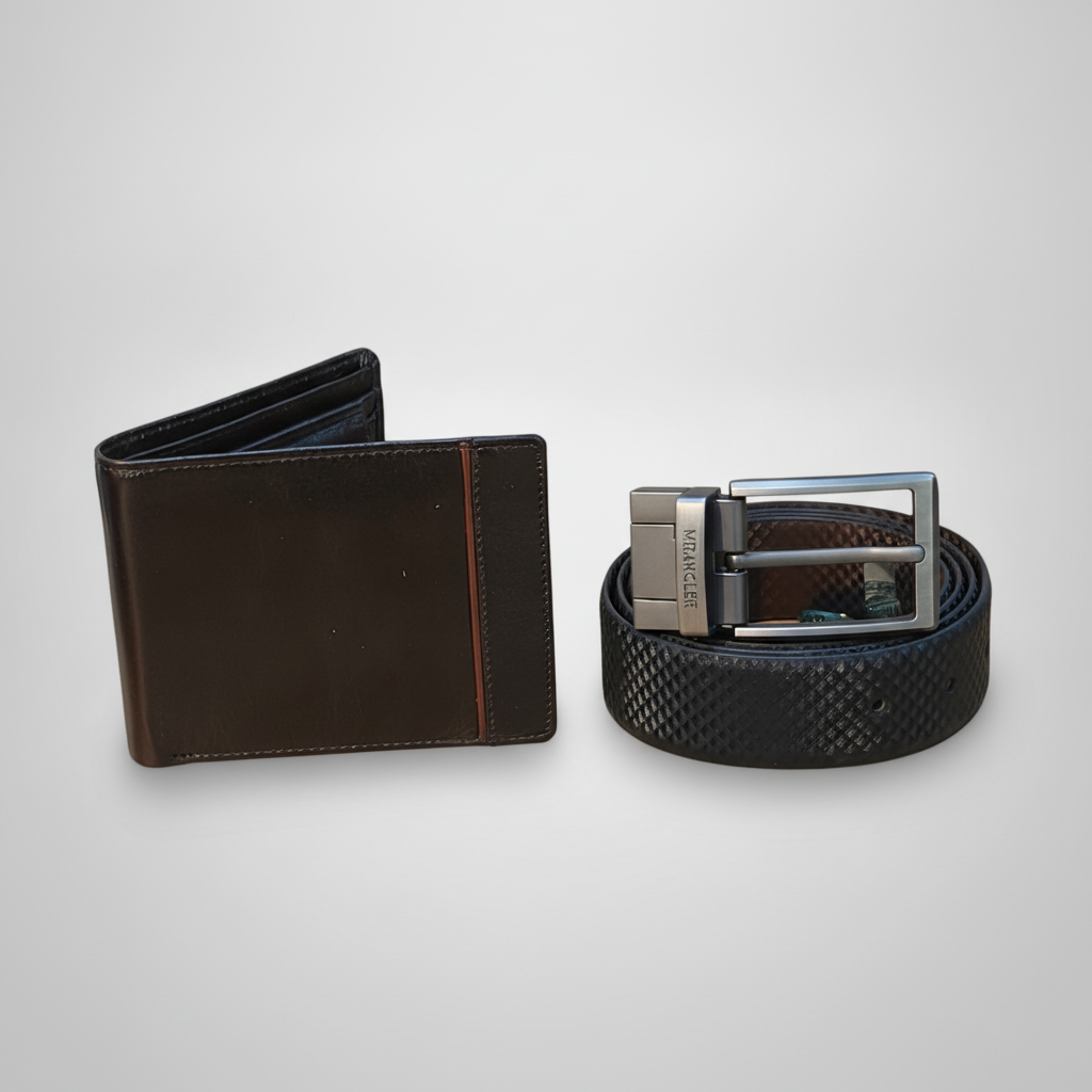 Wrangler Men's Leather Wallet & Belt Gift Set