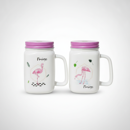 Flamingos Ceramic Mason Jar Mug with Lid
