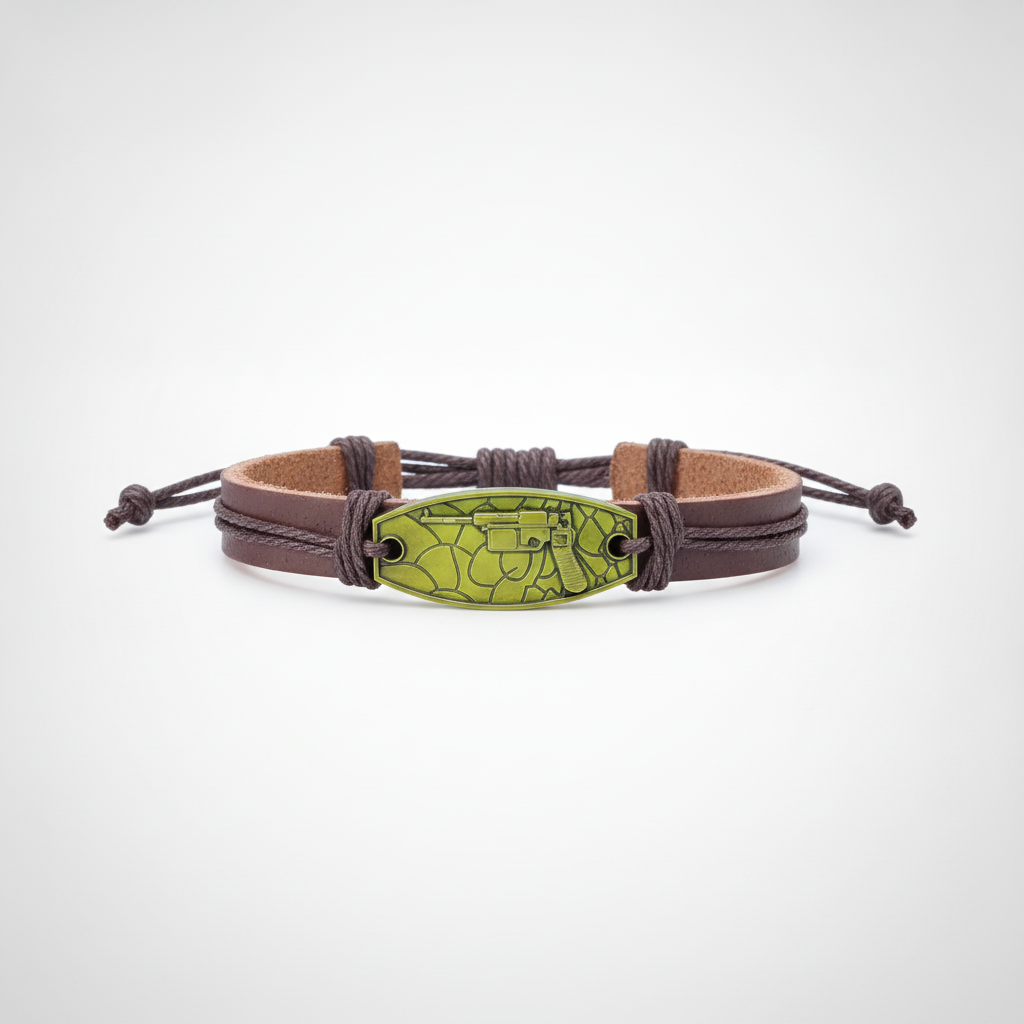 Handcrafted Leather Rakhi Band with Gun Charm
