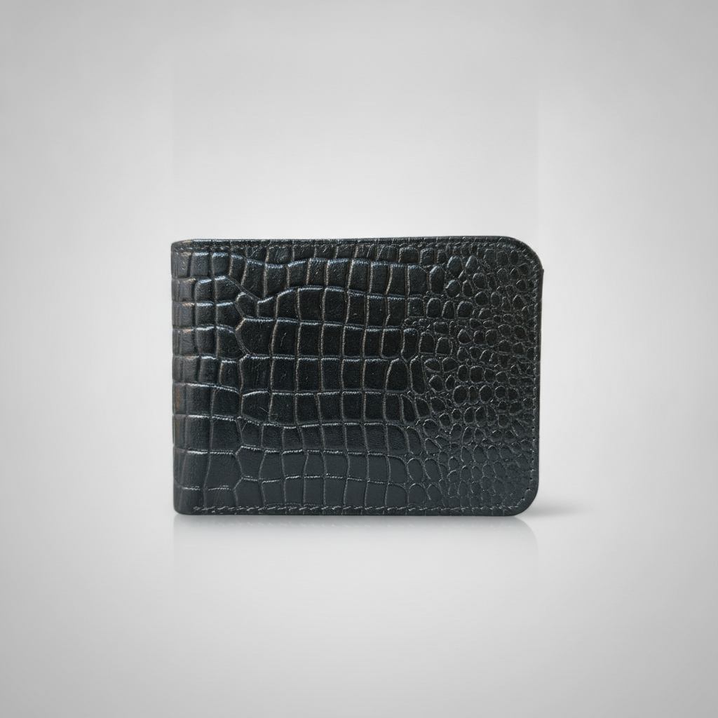 Wrangler Black Croc-Embossed Leather Bifold Wallet