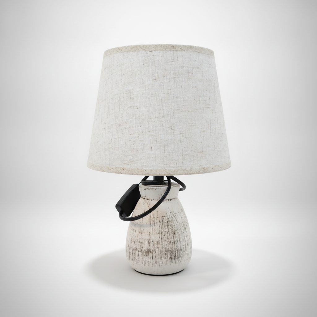 Rustic Ceramic Table Lamp with Linen Shade