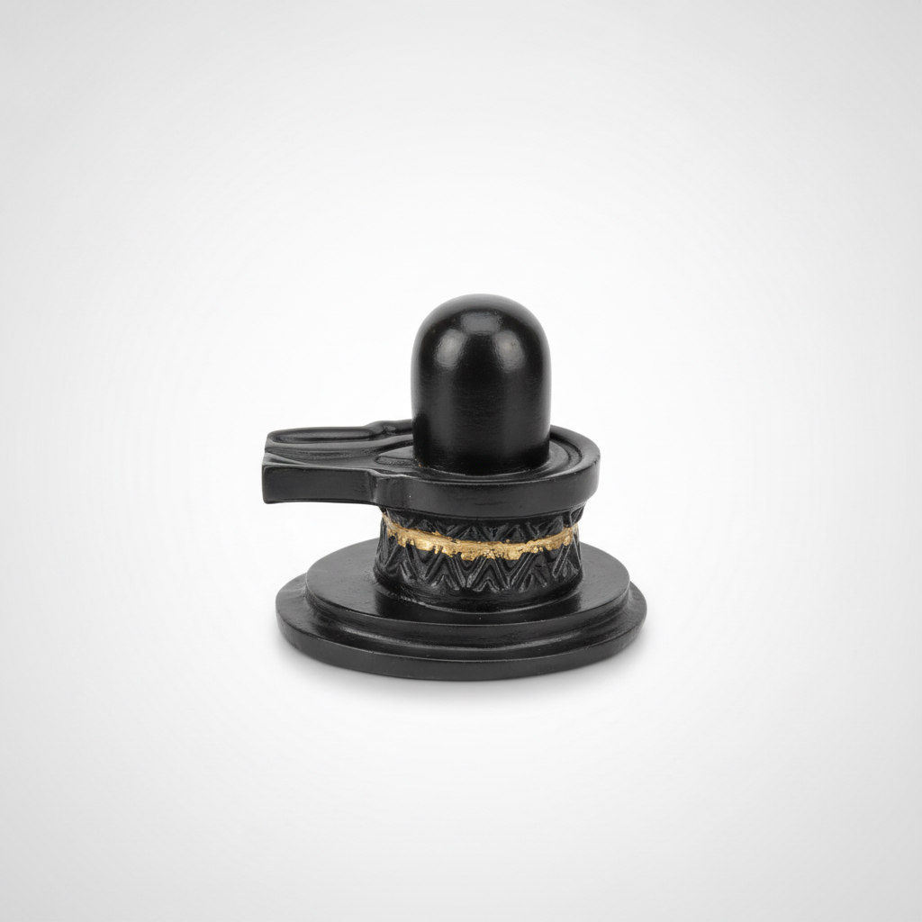 Black Shiva Lingam Idol with Yoni Base & Gold Detailing