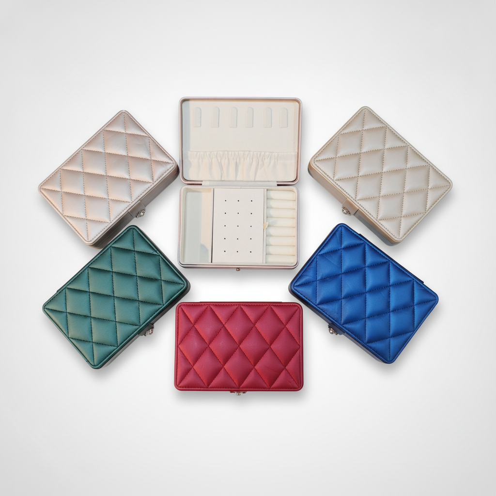Quilted Leather Travel Jewellery Box – 5 Colours
