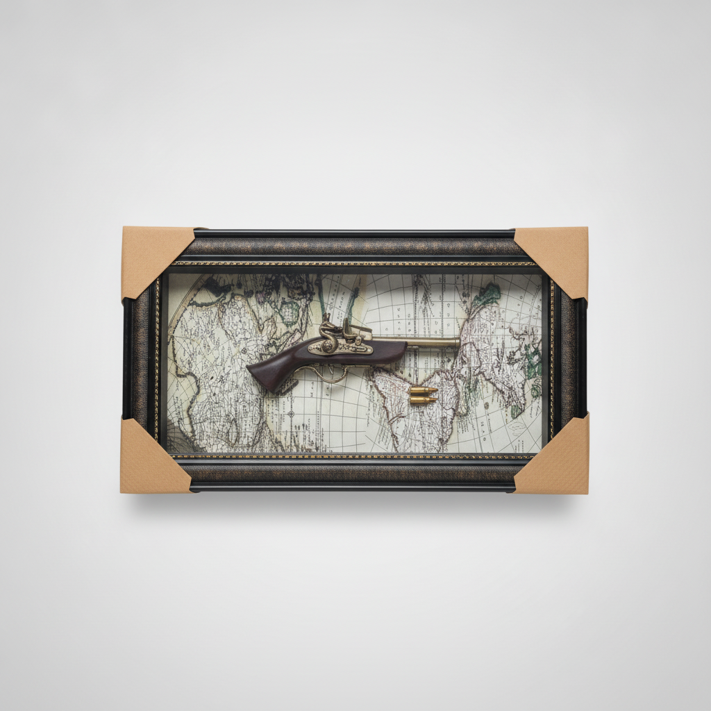 Antique Flintlock Pistol Shadow Box Wall Décor Frame