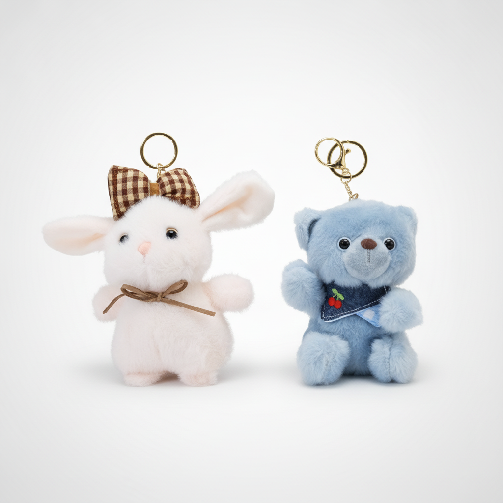 Cute Plush Animal Keychain – Bunny & Bear Soft Toy Charm