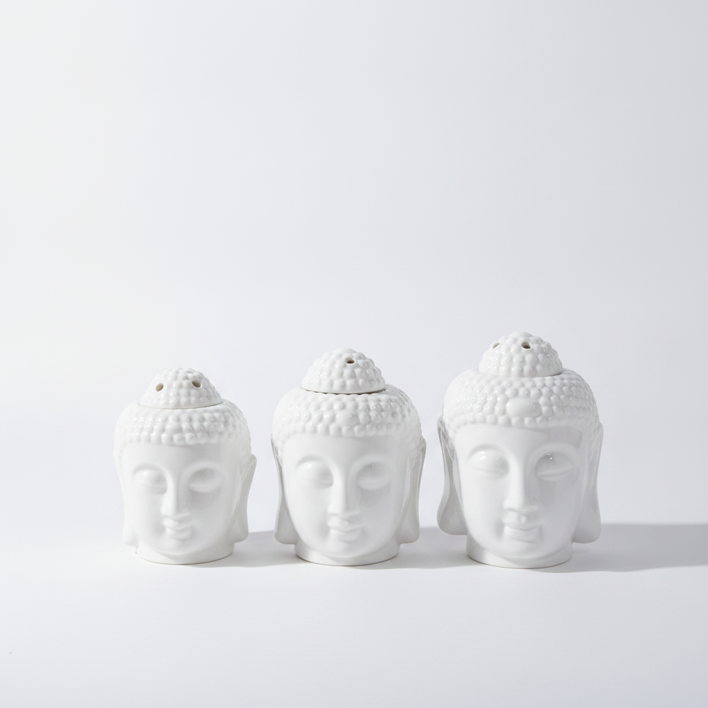 White Ceramic Buddha Head Aromatherapy Oil Burner