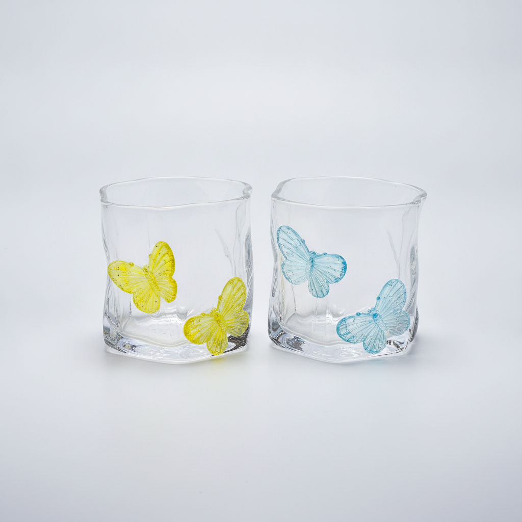 Butterfly Glass Mug – Decorative 3D Butterfly Tumbler