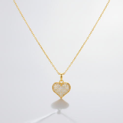 Gold Heart Pendant Necklace with Crystal Pavé Detail