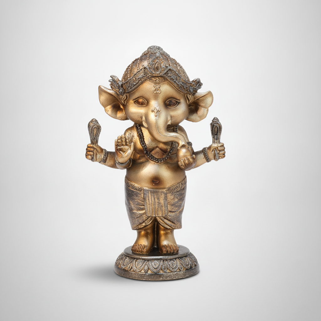 Baby Ganesha Dancing Figurine – Golden Bronze Finish
