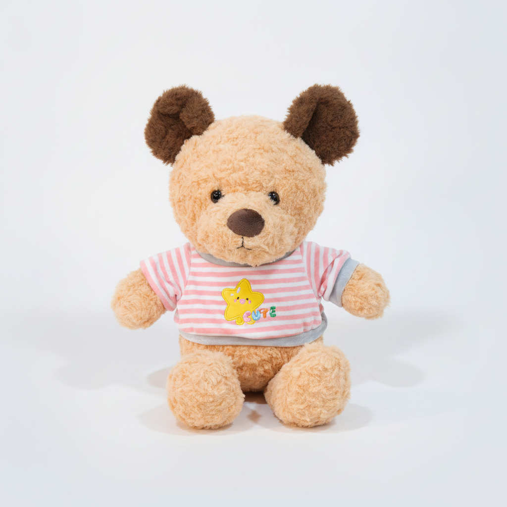 Adorable Fluffy Teddy Bear Plush Toy with Cute Star Tee