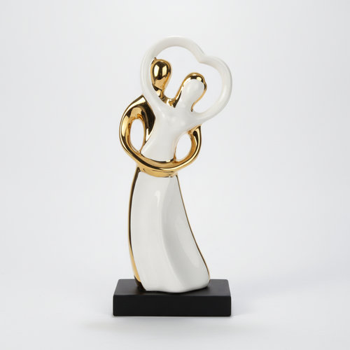 Abstract Dancing Couple Ceramic Figurine – White & Gold