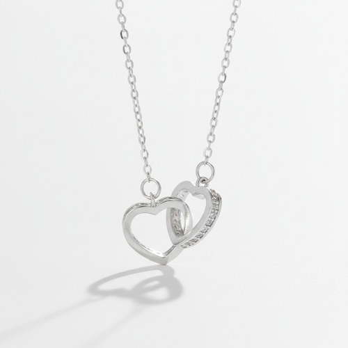 Double Heart Interlinked Silver Pendant Necklace