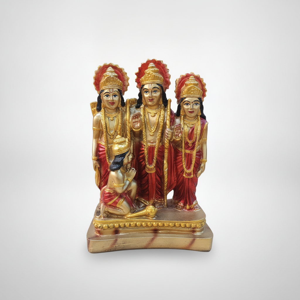 Ram Darbar Idol – Gold & Red Poly Resin Statue, 7 Inch
