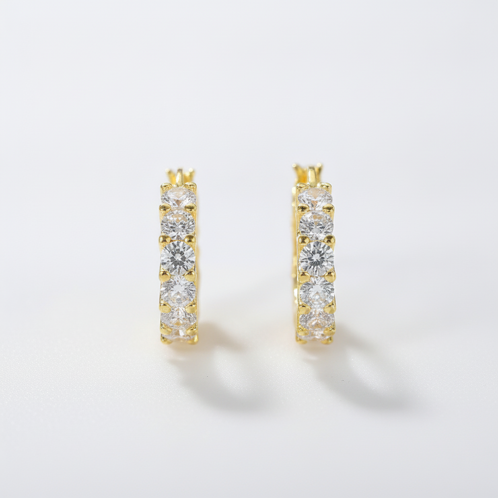 Gold Crystal Hoop Earrings with Sparkling CZ Stones