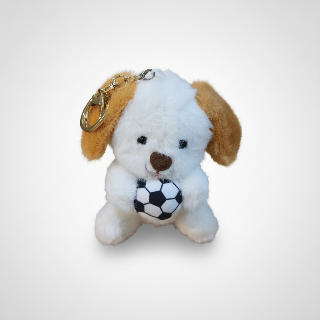 Adorable Plush Dog Keychain with Soccer Ball – Soft Toy