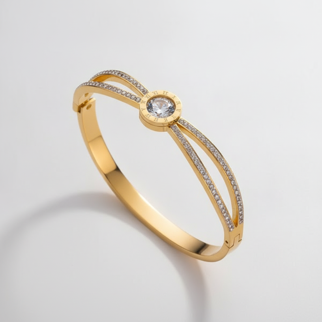 Gold-Tone Crystal Bangle Bracelet with Center Stone