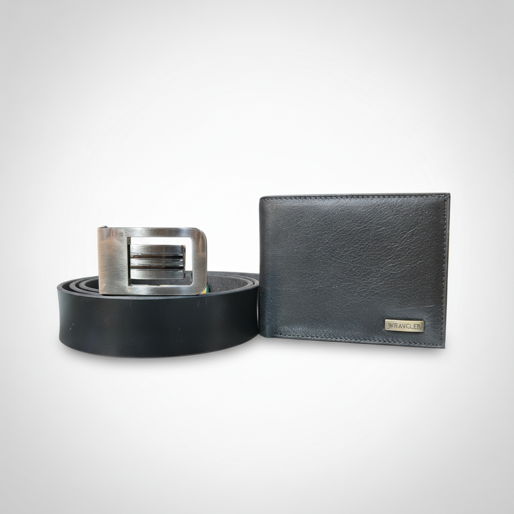 Wrangler Men's Genuine Leather Wallet & Belt Combo Set