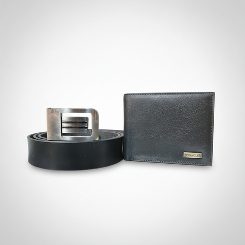 Wrangler Men's Genuine Leather Wallet & Belt Combo Set